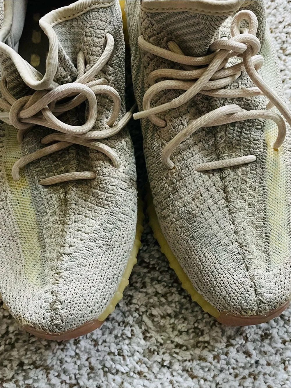 adidas Beige Knit Sneakers with Yellow Outsole